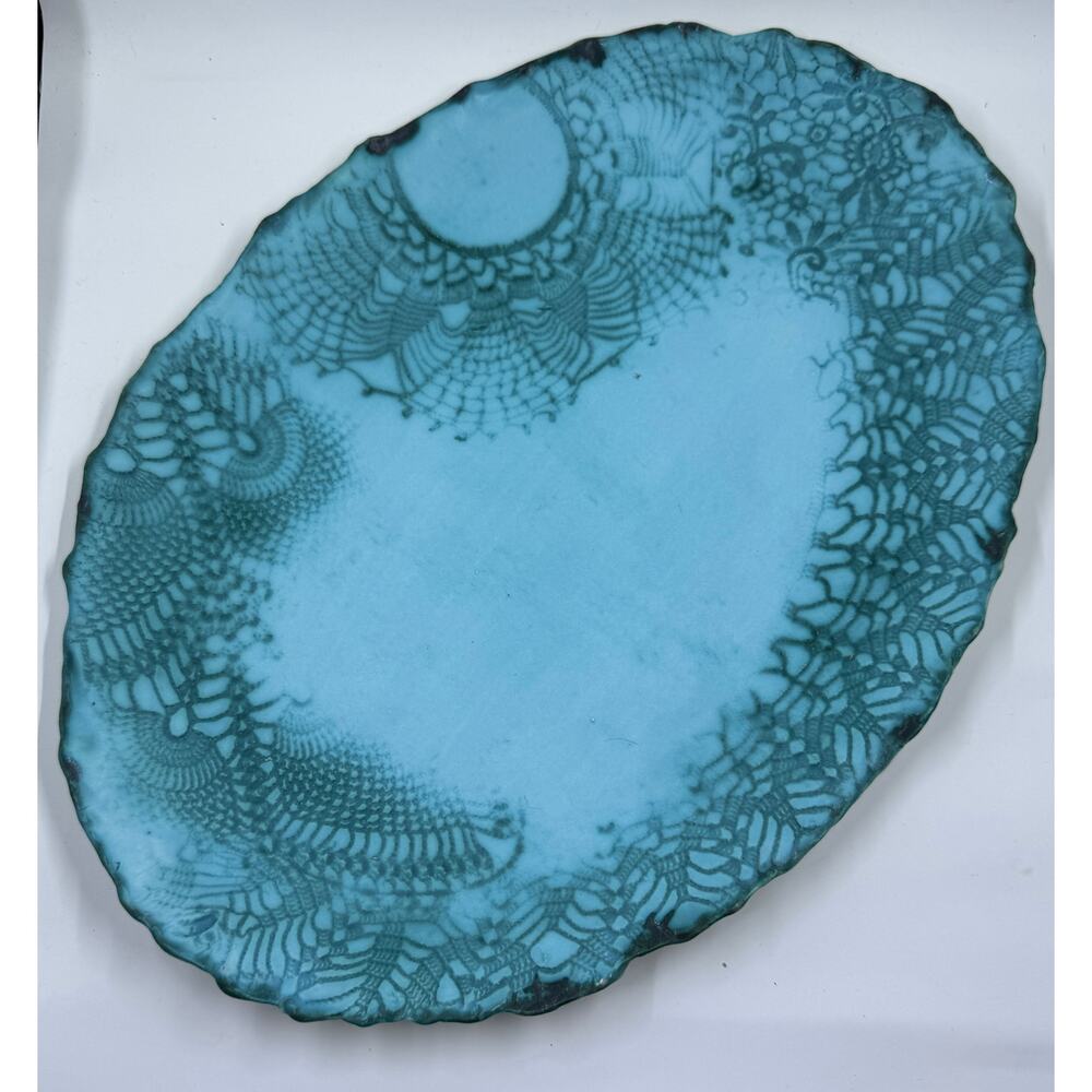 Sugarboo Designs Handcrafted Turquoise Lace Pattern Platter
